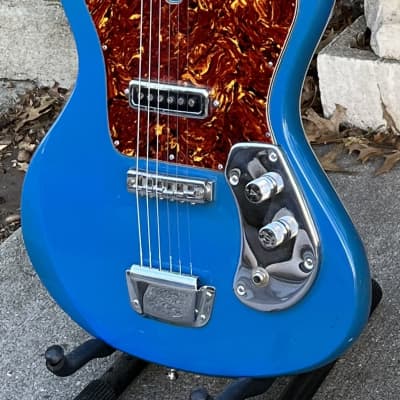 Vintage 1960s Kingston Kawai Teisco Swinga Style~S1T Hound Dog Offset Dbl Cutaway Guitar Ocean Blue All Original! ** SEE VIDEO** image 2