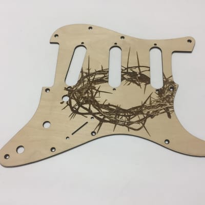 Raw Crown of Thorns laser engraved wood pickguard for stratocaster worship bands image 3