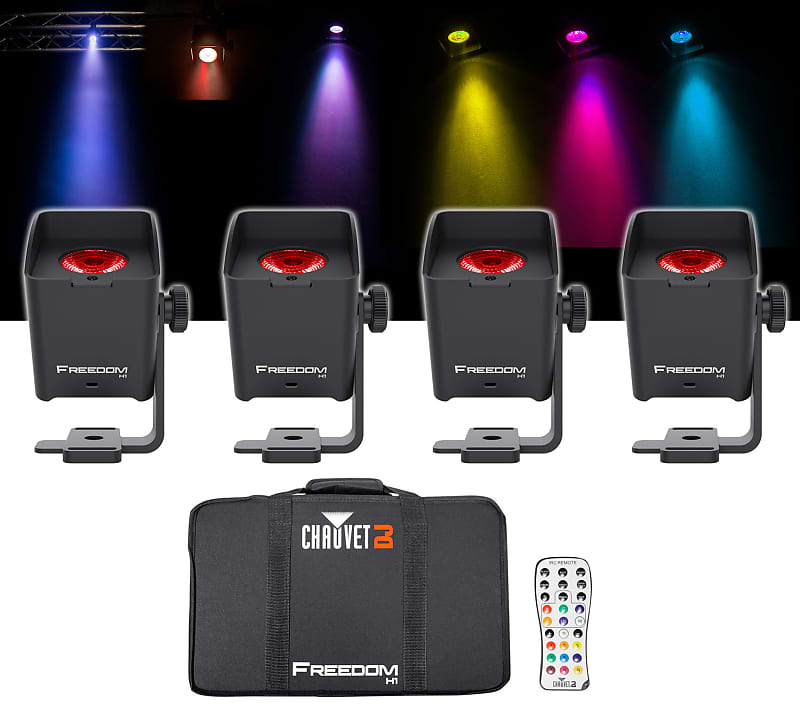 Chauvet DJ Freedom H1 X4 (4) Wireless RGBAW+UV Wash Lights+Bag+Charger+Remote image 1