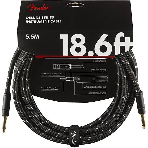 Fender Deluxe Instrument Cable, 5.7m/18.6ft, Black Tweed image 1
