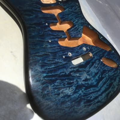 Warmoth Strat Flame/Quilted Maple & Alder Body in Blue/Black | Reverb