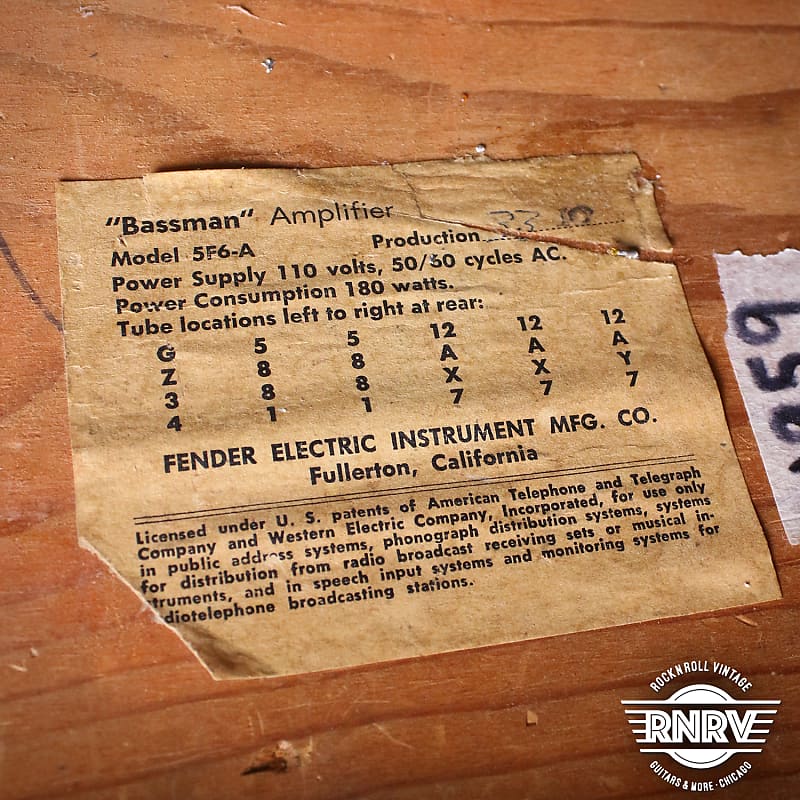 Vintage 1959 Fender Tweed Bassman 5F6-A Narrow Panel Vintage 1959 Fender Tweed Bassman 5F6-A Narrow Panel