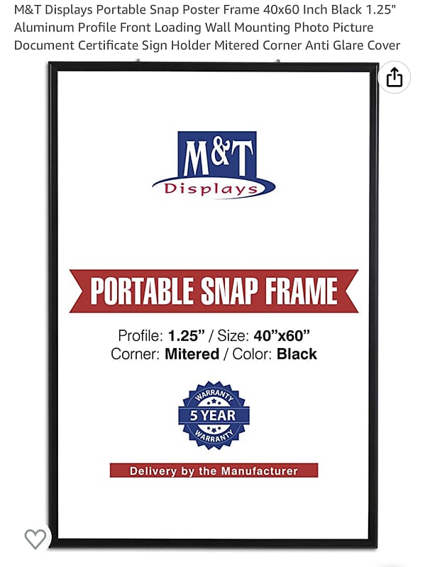 40x60 Portable Snap Poster Frame - 1.25 inch Silver Profile Mitered Corner