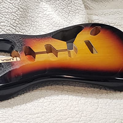 Top quality USA made Alder gloss Nitro body in "3 tone sunburst". Made for a Strat neck.#3TNS-1. only 3lb ,11 ounces. Free pick guard while supplies last. image 4