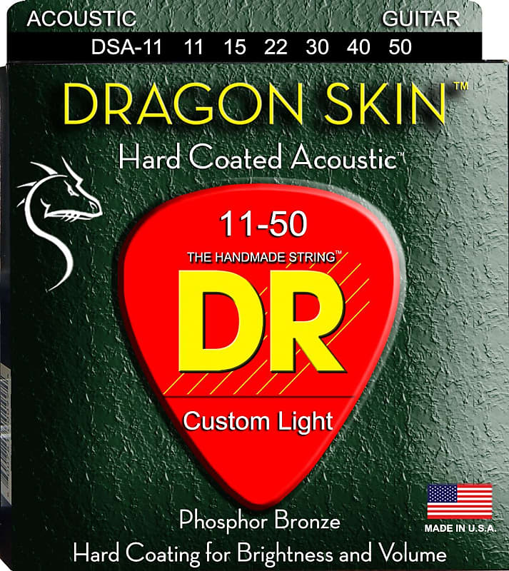 Dr Strings DSA-11 Dragon Skin - Clear Coated Acoustic Guitar Strings - Custom Light 11-50 image 1
