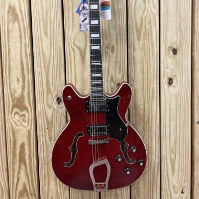 Hagstrom VIK-WTC-U Viking Semi-Hollow Electric Guitar Wild Cherry Trans FREE WRANGLER DENIM STRAP for sale