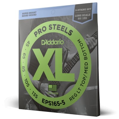 D'Addario EPS165-5 ProSteels 5-String Custom Light Long Scale Electric Bass Strings (45-135) image 3