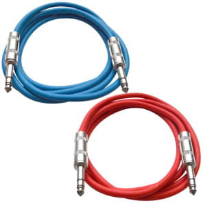Seismic Audio SATRX-2-BLUERED 1/4" TRS Patch Cables - 2' (2-Pack)