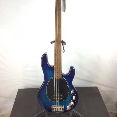 Sterling StingRay RAY34FM Flame Maple 4-String Bass Guitar, Neptune Blue w/ Bag image 1