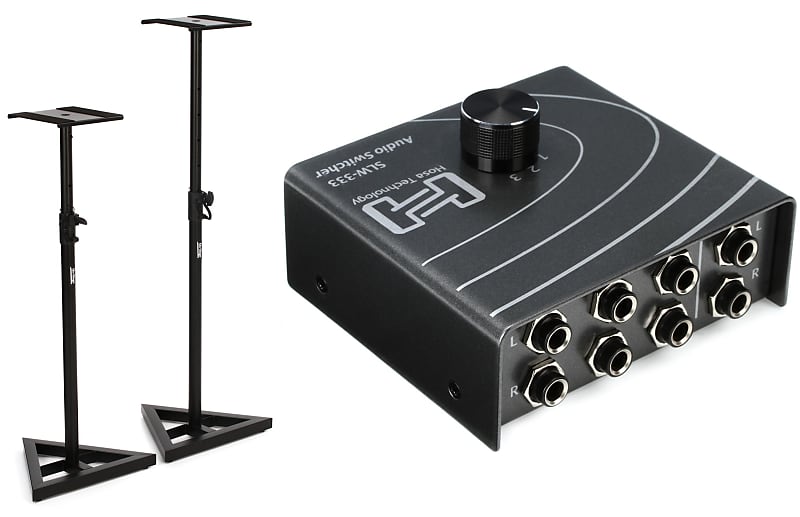 OnStage SMS6000P Studio Monitor Stands Bundle with Hosa Reverb