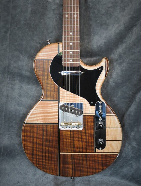 Telecaster Les Paul Jr Hybrid Art Deco Handmade Black Limba Ovangkol Handmade Hardcase