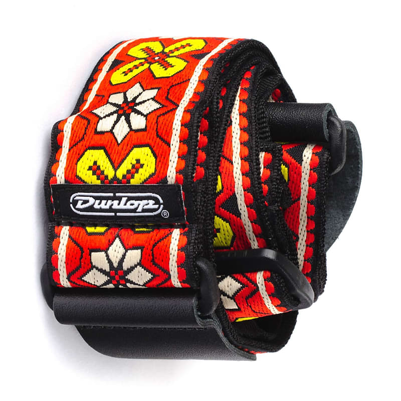 Dunlop D6703RD Avalon Red Jacquard Strap Genuine Leather Ends image 1