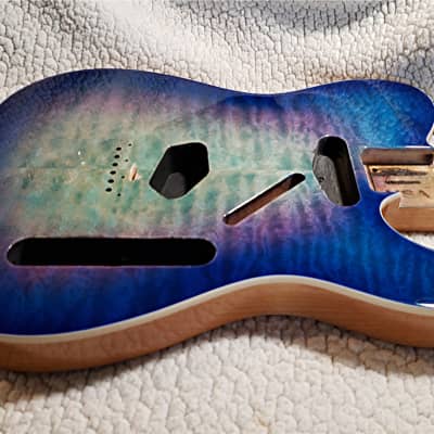 Stunning USA made bound Alder body.Quilt maple top in Blue burst Dragon color.Made for a Tele neck. image 2