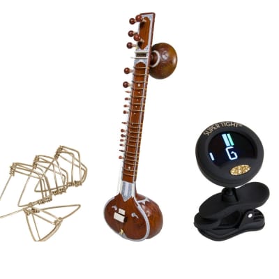 Sitar Package Includes: Standard Sitar w/ Soft Padded Case (Light) + Chromatic Clip-on Tuner + Mizra image 1