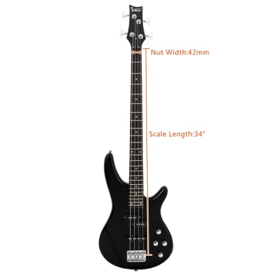 New Glarry GIB 4 String Bass Guitar Full Size Black image 8