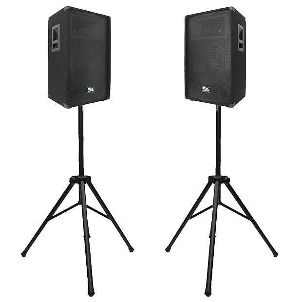 Seismic Audio SA-15TPKG1 Passive 1x15" Titanium Horn 350w Speakers (Pair) w/ Tripod Stands image 1