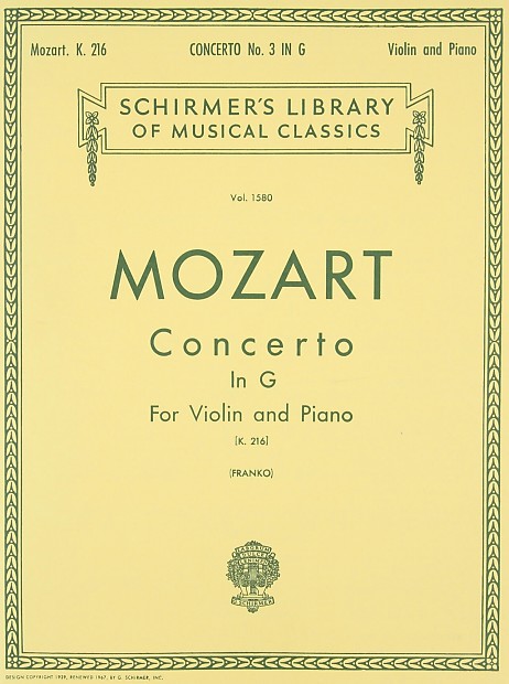 G. Schirmer Mozart Concerto No. 3 in G, K. 216 for Violin and Piano image 1