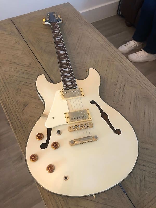 Aria Pro ii TA60 Semi-Hollow ES335 Style Guitar Left Handed Pearl White image 1