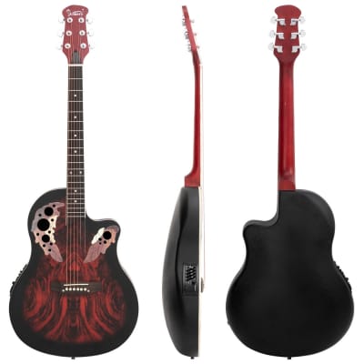Glarry 41 inch Full-Size Cutaway Acoustic-Electric Guitar Grape Voice Hole Spruce Top Round Back 2020s - Sunset Red image 5