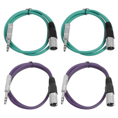 4 Pack of 1/4 Inch to XLR Male Patch Cables 2 Foot Extension Cords Jumper - Green and Purple image 1