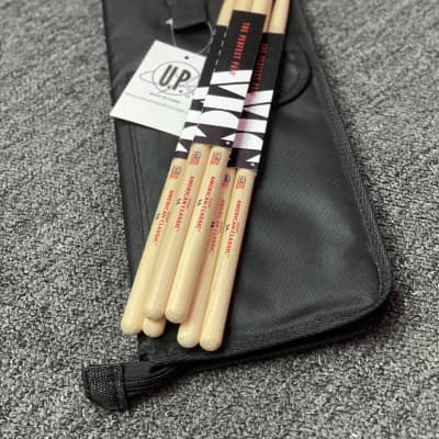 Set of 3 Vic Firth American Classic 5A Wood Tip with Universal Percussion Drum Stick Bag (UH-611) image 1
