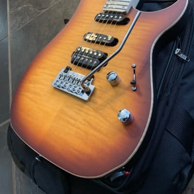 Vigier Excalibur Ultra Blues HSS Amber Matte Flame Top Guitar W/Tremolo & Deluxe Gig Bag image 7