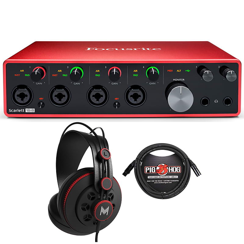 Focusrite 18i8 3rd Gen Home Recording Interface + Studio Headphones + Mic Cable image 1