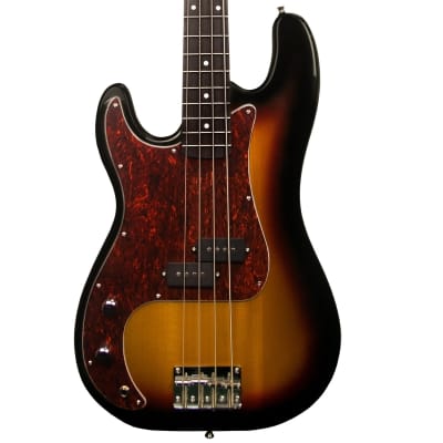 Sawtooth Left-Handed EP Series Electric Bass Guitar with Gig Bag & Accessories, Vintage Burst w/ Tortoise Pickguard image 8