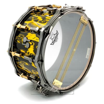 Sonor SQ2 Heavy Beech Snare Drum 14x8 Yellow Tribal w/Black & Gold Hardware image 3