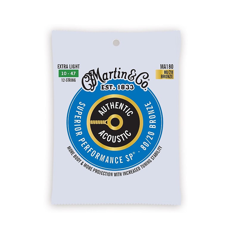 MArtin Authentic Acoustic SP® Guitar Strings 80/20 Bronze 12 String MA180 Extra Light image 1