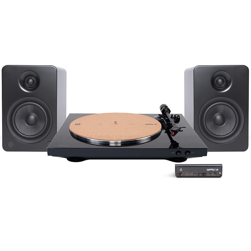 Denon: DP-300F Turntable Package +UPGRADE Turntable / Kanto YU6 Black  			