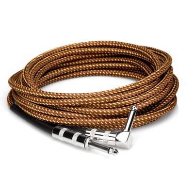 Hosa 18 ft Tweed Woven Guitar Instrument Cable Straight to Right Angle Bass NEW image 1