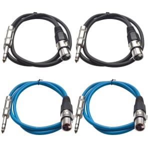 Seismic Audio SATRXL-F3-2BLACK2BLUE 1/4" TRS Male to XLR Female Patch Cables - 3' (4-Pack)