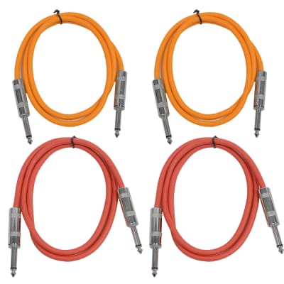 4 Pack of 3 Foot 1/4" TS Patch Cables 3' Extension Cords Jumper - Orange & Red image 1