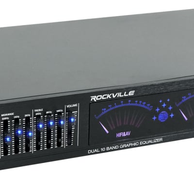 Rockville Audio REQ20 Dual 10 Band Home Theater Equalizer Graphic EQ w/VU Meters image 2
