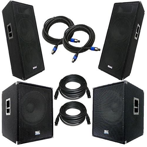 Pair of Dual 15" PA DJ Speakers, Pair of Powered 18" Subs, Reverb