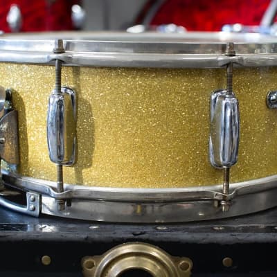 1950s Slingerland 5x14 Sparkling Gold Pearl Super Gene Krupa Snare Drum image 7