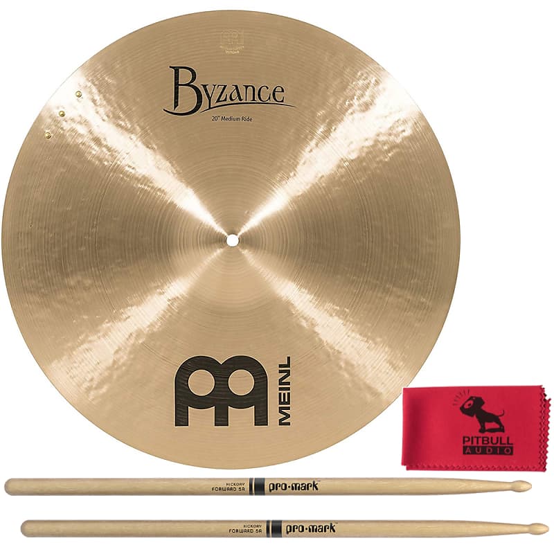 Meinl USA B20MR-S Byzance Traditional Medium Sizzle Ride Cymbal 20'' w/  Drumsticks & Cloth