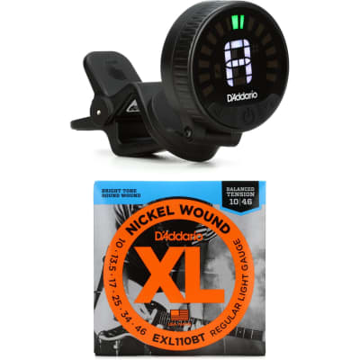 D'Addario Nexxus 360 Rechargeable Headstock Tuner With EXL110BT Electric Guitar Strings - .010-.046 Balanced Tension Reg for sale