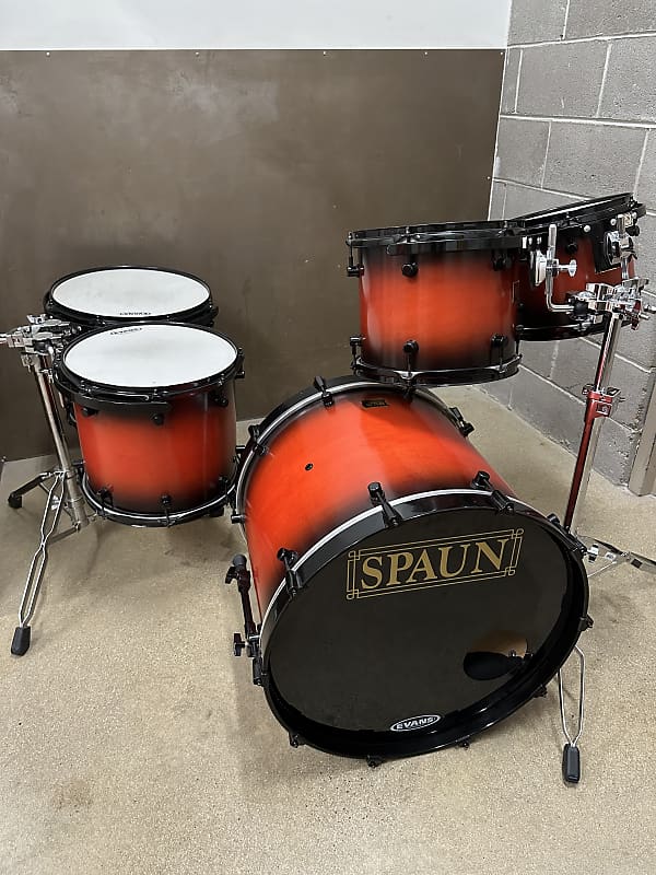 Spaun USA Custom Maple Drumset 10-12-14-16-22 - Red to Black Burst Satin image 1