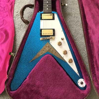 1992 Matteson Korina 58 Style Flying V electric guitar rare BLUE SPARKLE FINISH image 1