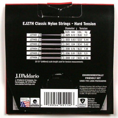 D'Addario EJ27H Classic Nylon Classical Guitar Strings Hard Tension 28-43 for sale