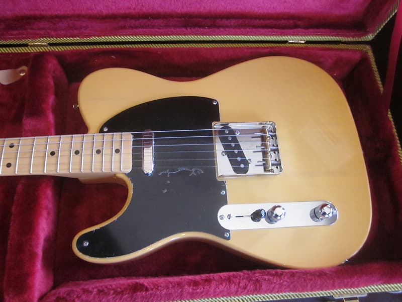 Used Left-Handed Fender Telecaster Electric Guitar Butterscotch Blonde w/ Black Pickguard w/ Hard Case Made in Japan image 1