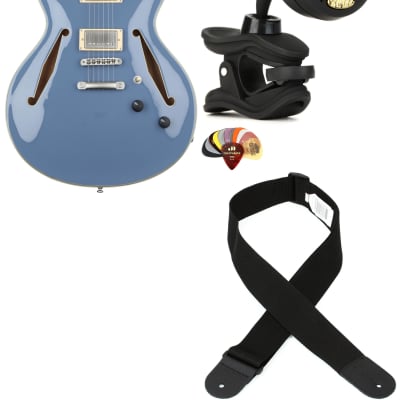 D'Angelico Excel DC Tour Semi-hollowbody Electric Guitar - Slate Blue  Bundle with Snark ST-8 Super Tight Chromatic Tuner... (4 Items) for sale