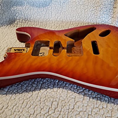 Bottom price on the last USA made bound Alder body in "Cherry sunburst" Quilt top. Made for a Strat neck # CSS-2. image 3