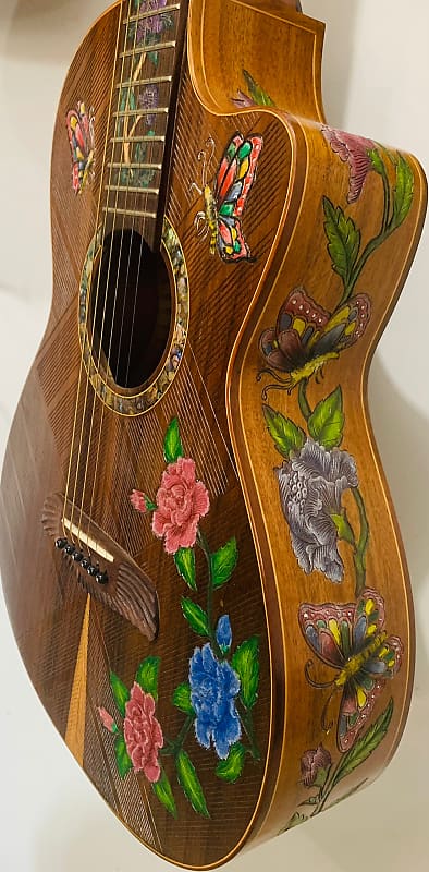 Blueberry Handmade Parlor Acoustic Guitar Floral Motif - Built to Order image 1