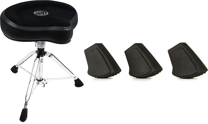 Roc-N-Soc Manual Spindle Drum Throne - Original Saddle Black  Bundle with Roc-N-Soc Replacement Rubber Feet For Throne Base - 3 pack image 1