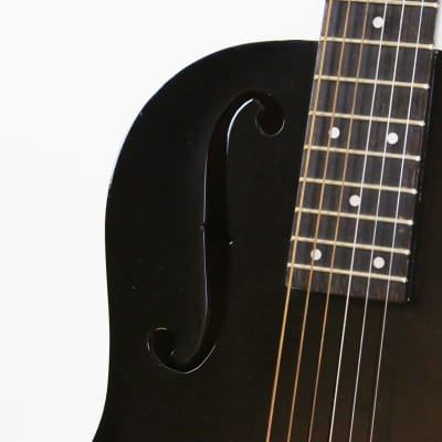 1980s Vintage Regal Resonator Acoustic Guitar Round Neck with F Holes Black & White Binding OHSC image 6