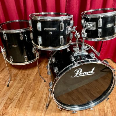 1970s Pearl Wood Fiberglass Drum Set 22/12/13/16 Jet Black *Video Demo* image 4