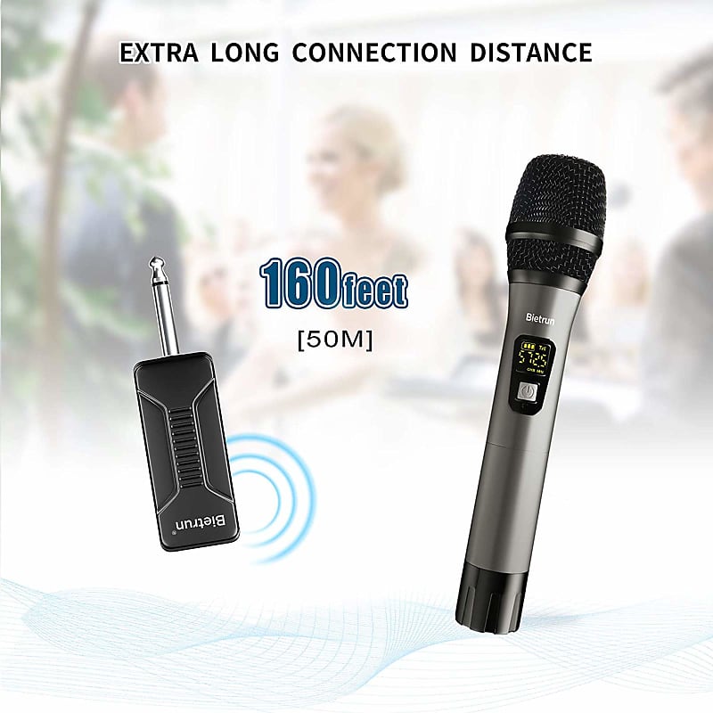Wireless Microphones, Rechargeable Dual UHF Dynamic Microphone with  Long-Distance UHF Receiver, Plug and Play for Karaoke Singing, Speech,  Wedding